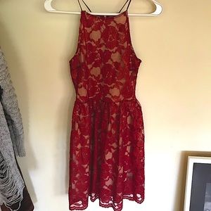 Beautiful, unworn red lace mini dress